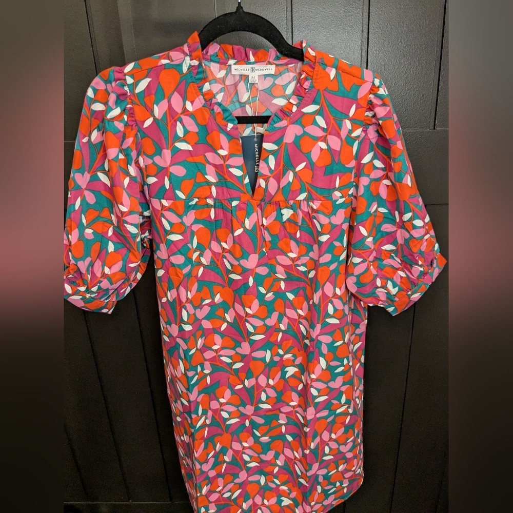 Colorful Leaf Pattern Mini Dress - Picture 2 of 5